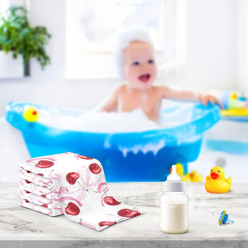 Msyxl 3 Pack 12x12in Watercolor Cherry Pattern Baby Washcloths Soft Face Towel Absorbent Bath Wash Cloths for Newborn
