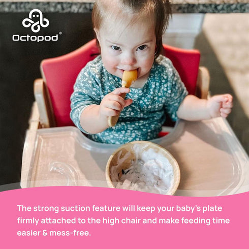 Abiie Octopod Bamboo Baby Bowl Set - Mess-Free High Chair Suction Bowl with Spoon for Toddlers, Blue