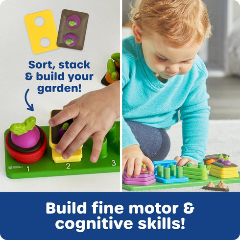 Learning Resources Stacking Shapes Garden, Fine Motor Skills, Stacking and Sorting Puzzle Board, Montessori Toddler