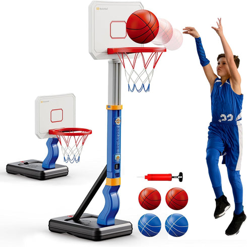 Toddler Basketball Hoop, Adjustable Height 2.3-4.5ft with 4 Balls & Pump, Blue