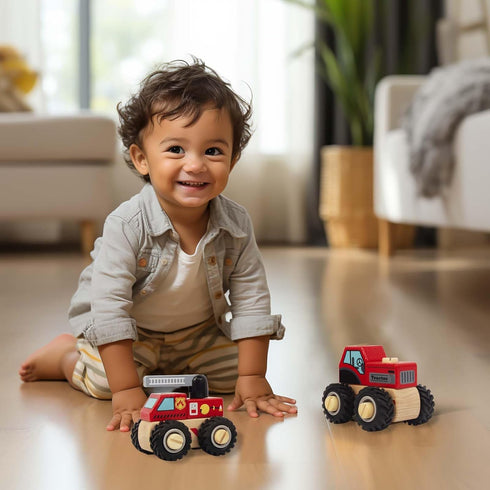 Construction Vehicles for Toddlers - 2 Pcs Wooden Detachable Cranes and Tractor, Hand Push Car Toys