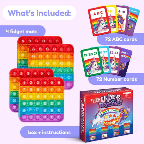 THE FIDGET GAME Unicorns vs Dragons, Fun Educational ABC Toys to Learn Alphabet, Numbers, Shapes & Colors, Interactive