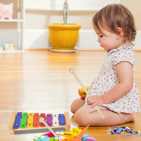 Xylophone for Kids - Glockenspiel with 2 Child Safe Mallets, Colorful Metal Bars for Toddlers