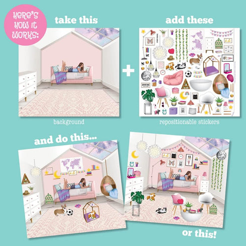Craft-tastic Sticker It Up! Reusable Sticker Book for Kids with 750+ Repositionable Stickers on 8 Scene Pages