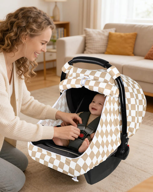 DILIMI Summer Car Seat Covers for Babies, Muslin Cotton Baby Car Seat Cover with Breathable Mesh Window, Infant Car