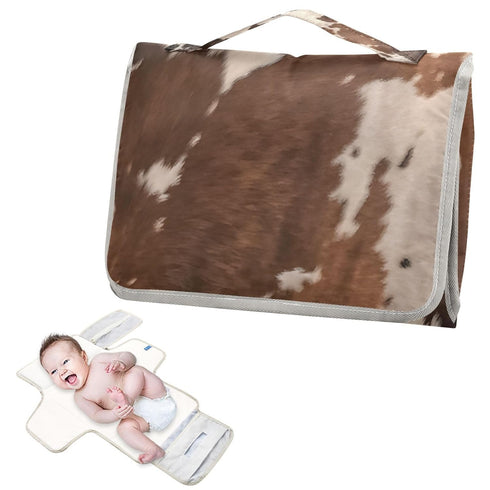 Kigai Portable Diaper Changing Pad for Baby Cow Print Waterproof Foldable Travel Changing Mat with Built-in Pillow