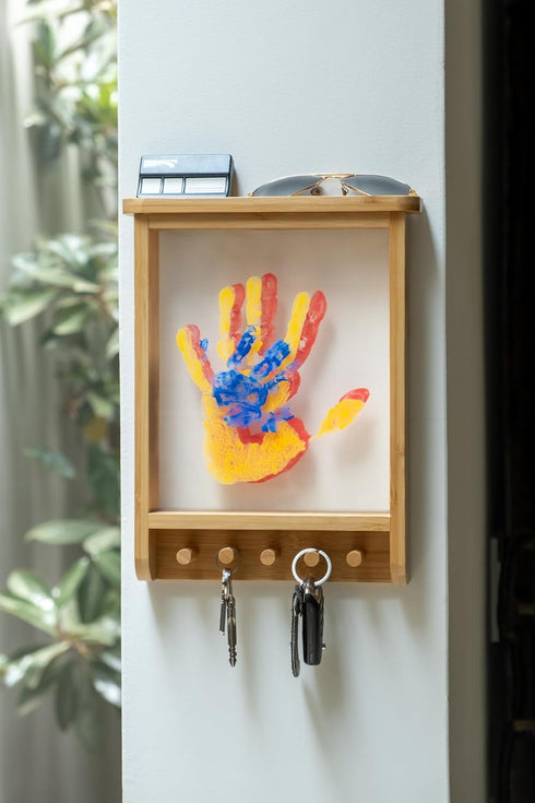 Family Handprint Kit & Key Holder DIY Eco-Friendly Bamboo Keepsake Kit with Non-Toxic Paints, Personalized Baby Gifts