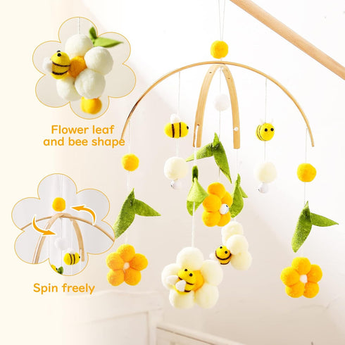 Set OESSUF Baby Mobile for Crib Crib Nursery Mobile for Boys Girls Boho Bee Flower Nursery Decor Soothe Toy Baby Shower