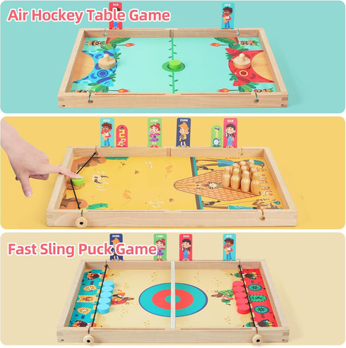 '-10 1 3+ QZMTOY Large Fast Sling Puck Game Air Hocky Table Game Bowling Games in Family Games for Boys