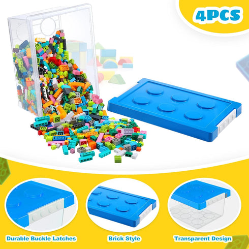 Vicenpal 4 Pack Toy Storage Containers with Lids, Brick Shaped Kids Toy Organizer Box for Building Blocks