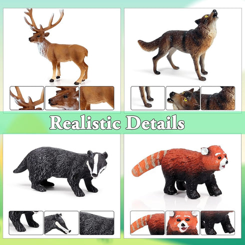 EOIVSH 10PCS Set Forest Animal Figures, Realistic Woodland Figurines, Plastic Jungle Toys With Deer Elk Wolf Bear Okapi