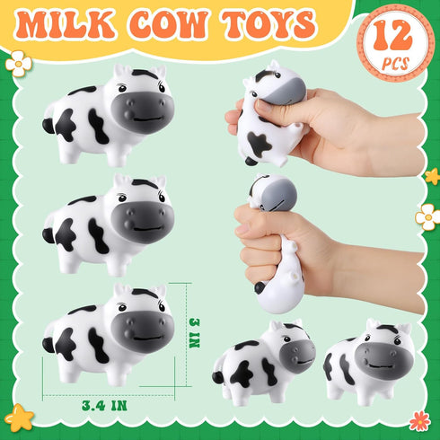 12 Meooeck Pcs Cow Stress Relief Toy Stress Ball for Adults Mini Animal Stuffy Fidget Toys Black and White Cute Cow