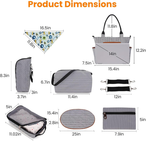 8pc Set, Moclever Diaper Tote Baby Essentials with Multifunctional Diaper Bags, Bottle & Mesh Bag