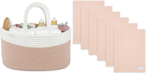 Comfy Cubs Rope Diaper Caddy Organizer and Baby Burp Cloths Set (Pack