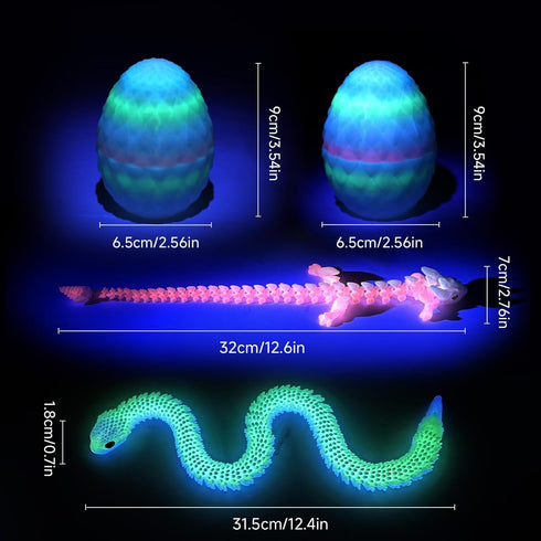 Lohoee 3D Printed Dragon Eggs with Dragon Inside,Printed Snake Eggs with Snake Inside, Glow in The Dark Articulated