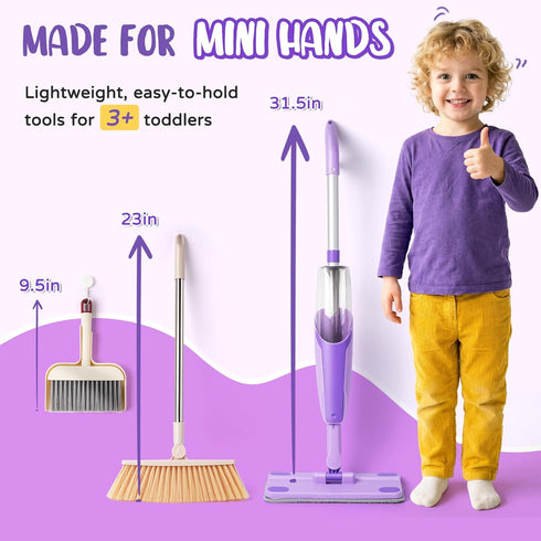 Set,Purple Set 3+ Kids Cleaning Toy Mini Spray Mop Montessori Toys Pretend Play Cleaning Tool for Toddlers with Spray