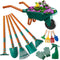HOSPONY Kids Gardening Set-Kids Gardening Tools Wheelbarrow Set with Shovel, Leaf Rake, Gloves,