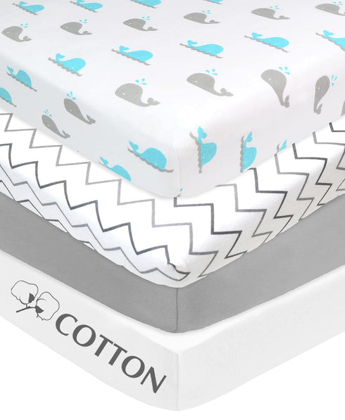 4 Pack 28" 52", 100% American Baby Company Fitted Crib Sheets x Soft Breathable Neutral Cotton Jersey Sheet, Gray