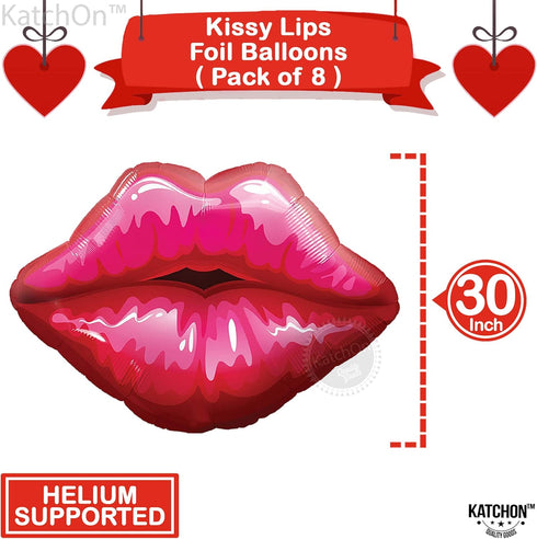 KatchOn Red Lip Balloons - 30 Inch, Pack of 8 | Kiss & Lips Balloons for Bachelorette & Anniversary Decorations