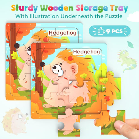 Wooden Puzzles for Toddlers - 8 PACK Animal Jigsaw Puzzles for Kids 3-5, 9 Pieces Educational Learning Toys