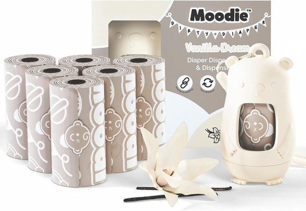 Moodie Disposable Diaper Bags Dispenser COMBO PACK | 105 VANILLA SCENTED Baby