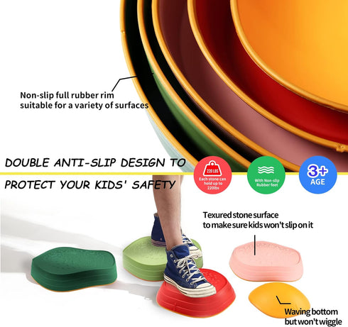3 4 5 6 7+ makarci Balance Stepping Stones for Kids, Non-Slip Toddlers Sensory Toys Outdoor or Indoor Play, Promoting