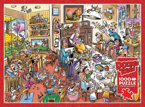 Cobble Hill 1000 Piece Puzzle - DoodleTown: Thanksgiving Togetherness with Sample Poster Included