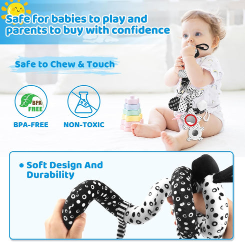 AJsupojouet 0-6 High Contrast Baby Toys - Black & White Hanging Toys for Car Seat, Stroller & Crib | Newborn Essentials
