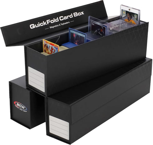 BCW QuickFold Card Boxes for Magnetics and Toploaders - Magnetic Closure Trading Card Storage Box, Fits 850-1200 Cards