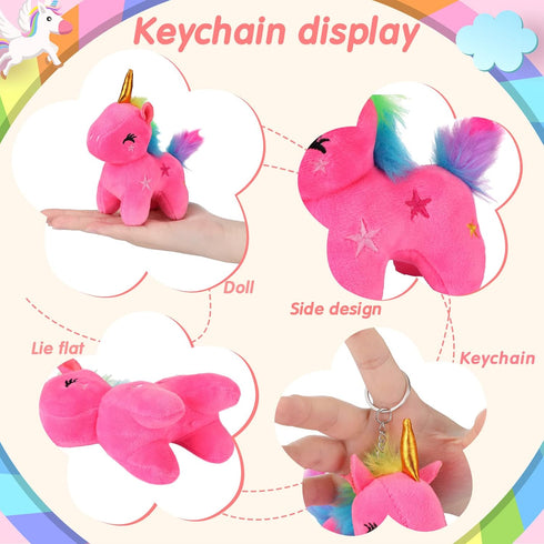 24 Pcs Mini Plush Unicorn Stuffed Animals, Unicorn Party Favors, DIY Plush Keychain for Birthday Wedding Gift