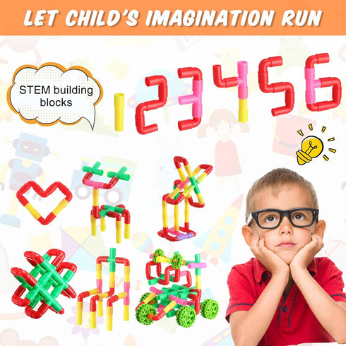 Libima 300 6 Set Pcs Tubular Pipes Building Blocks for Kids Over Years Old Stem Building Toy Colorful Tube Pipe Toy
