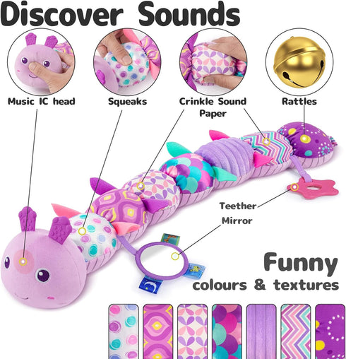 Tummy 0-3-6-12 Sumobaby Infant Baby Musical Stuffed Animal Activity Soft Toys with Multi-Sensory Crinkle, Rattle