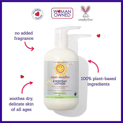 California Baby Super Sensitive Lotion - 100% Plant-Based Unscented Lotion for Sensitive Skin, 562 mL