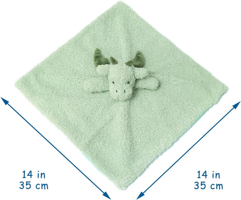 Baby Green Dragon Soft Stuffed Animal Security Blanket, Plush Dinosaur Character Lovey Blanket, Baby Shower/Nursery Gift, Cuddly Newborn, Infant, Toddler Snuggle Blankie for Boys Girls, 14" by Doindute