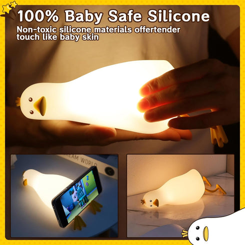 7 Cute Duck Night Light: LED Baby Silicone Duck Lamp - Colors Kids Night Lamp - Rechargeable Nursery Nightlight - Timer
