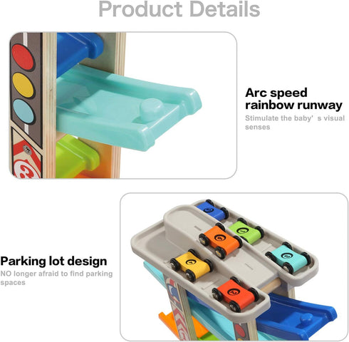 1-4 2 6 TOP BRIGHT Wooden Car Ramp Race Track Toy for Toddlers Years, Montessori Educational Learning Toy for Year Old