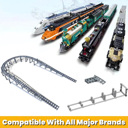 Finger Rock City Train Tracks Building Block Set, 212 Pcs Flexible Rails for Kids - Straight Curved Tracks for Railroad