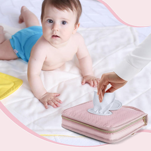 Diaper Clutch Bag with 2 Pieces Wipes Dispensers, Small Diaper Bag with Multiple Pockets for Baby Necessities, Pink