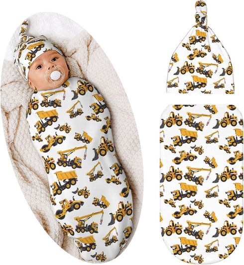 Broiteid Construction Machinery Excavator Truck Tractor Newborn Swaddle Blanket Baby Stuff Baby Blanket