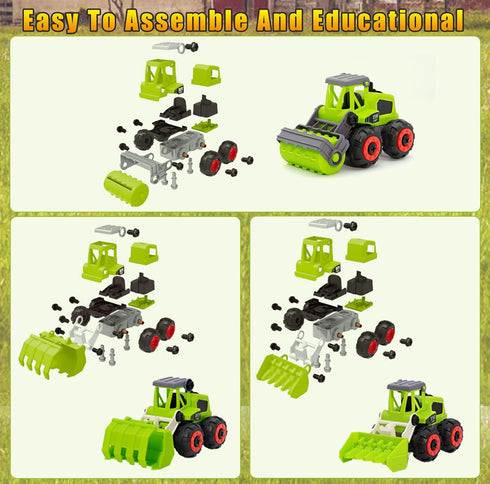 Take Apart Farm Trucks Toys for Kids Boys, DIY STEM Building Construction Toys with Electric Drill & Color Box, Gift