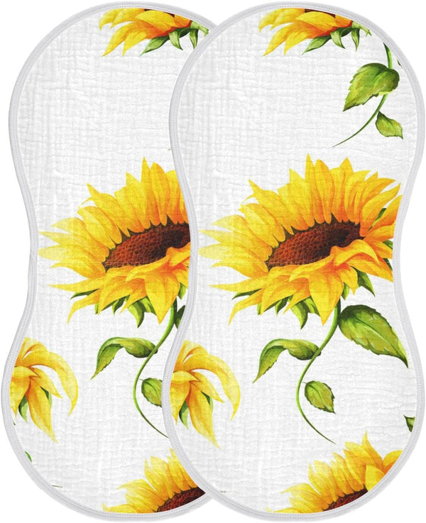 Muslin Baby Burp Cloths Set of 2, Soft Absorbent Big Sunflower Muslin Washcloths, Bibs for Newborns
