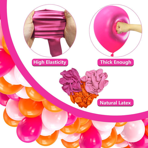 60PCS 12 inch Kelfara Pink and Orange Balloons Orange Hot Pink Light Pink Latex Balloons with Ribbons for Birthday Baby