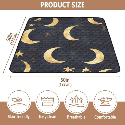 YETTASBIN 50 50 Inch Tummy Moons Stars Baby Play Mat for Floor x - Portable Soft Quilted Crawling Mat Waterproof
