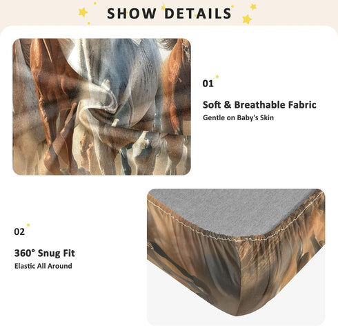 Bseiialft 52 28 Horses Sky Crib Sheets for Boys Girls Soft and Breathable Cotton Baby Sheets for Standard Crib Mattress