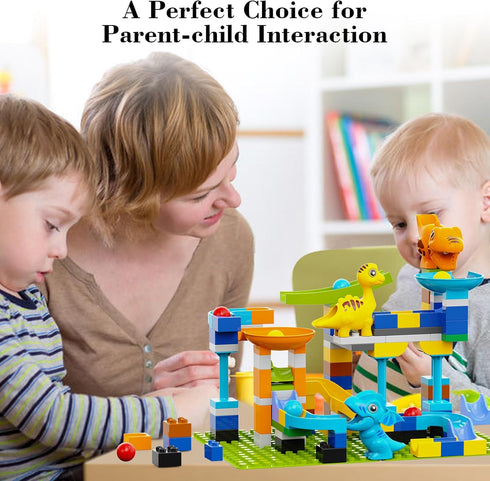 Anpcso 3 4 5 6 7 Marble Run Building Blocks, Dinosaurs Marble Track Toy Classic Large Bricks for + Year Old Boys Girls
