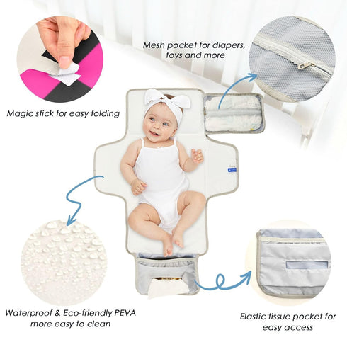 SyXIOP Buffalo Plaid Check Black Peach Reusable Changing pad Portable with Tissue Pocket Changing pad for Changing
