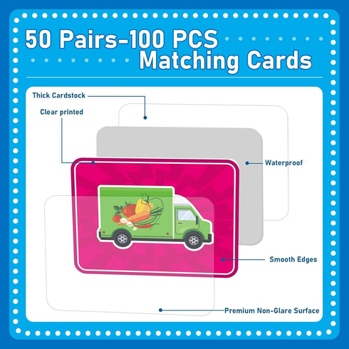 100 3-8 gisgfim PCS Memory Matching Game Trucks Concentration Memory Card Games for Kids Preschool Educational Ages A