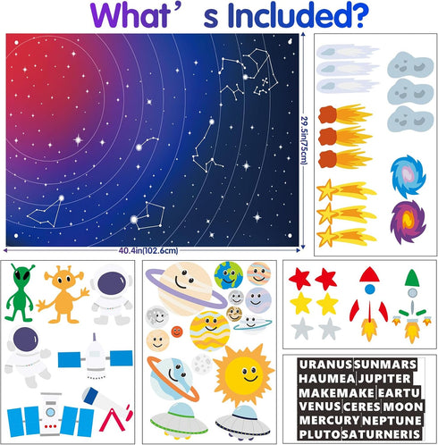 MEGUO 3 4 5 6 7 8 40"x30" 59 Solar System for Kids | Felt Wall Activities for Children | Montessori Space Planet Toys