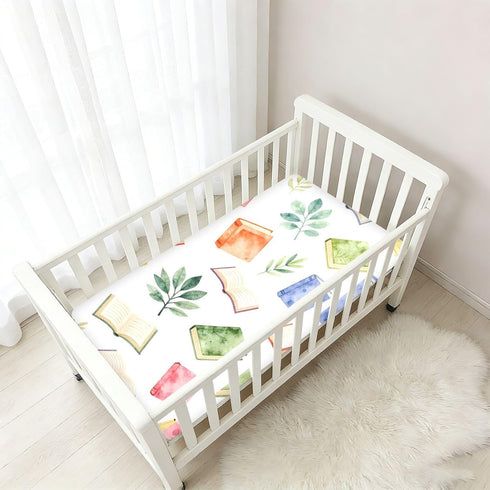 CZXW 52" 28" Watercolor Books Colorful Crib Sheets Fitted x Natural Cotton Soft & Breathable for Baby Crib Mattress