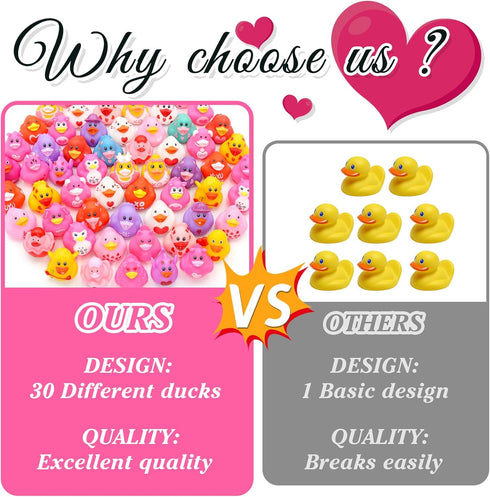 Diteryy 30 Pack Ducks-2.3 Inch Summer Valentines Rubber Bulk Floater Ducks for Ducking Assortment Rubber Duckies